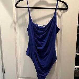 Lush Blue Bodysuit with Ruched Design